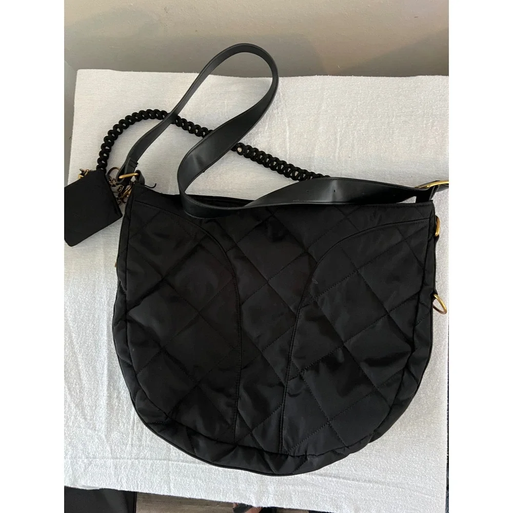 Steve Madden Black Quilted Nylon Crossbody Hobo Bag